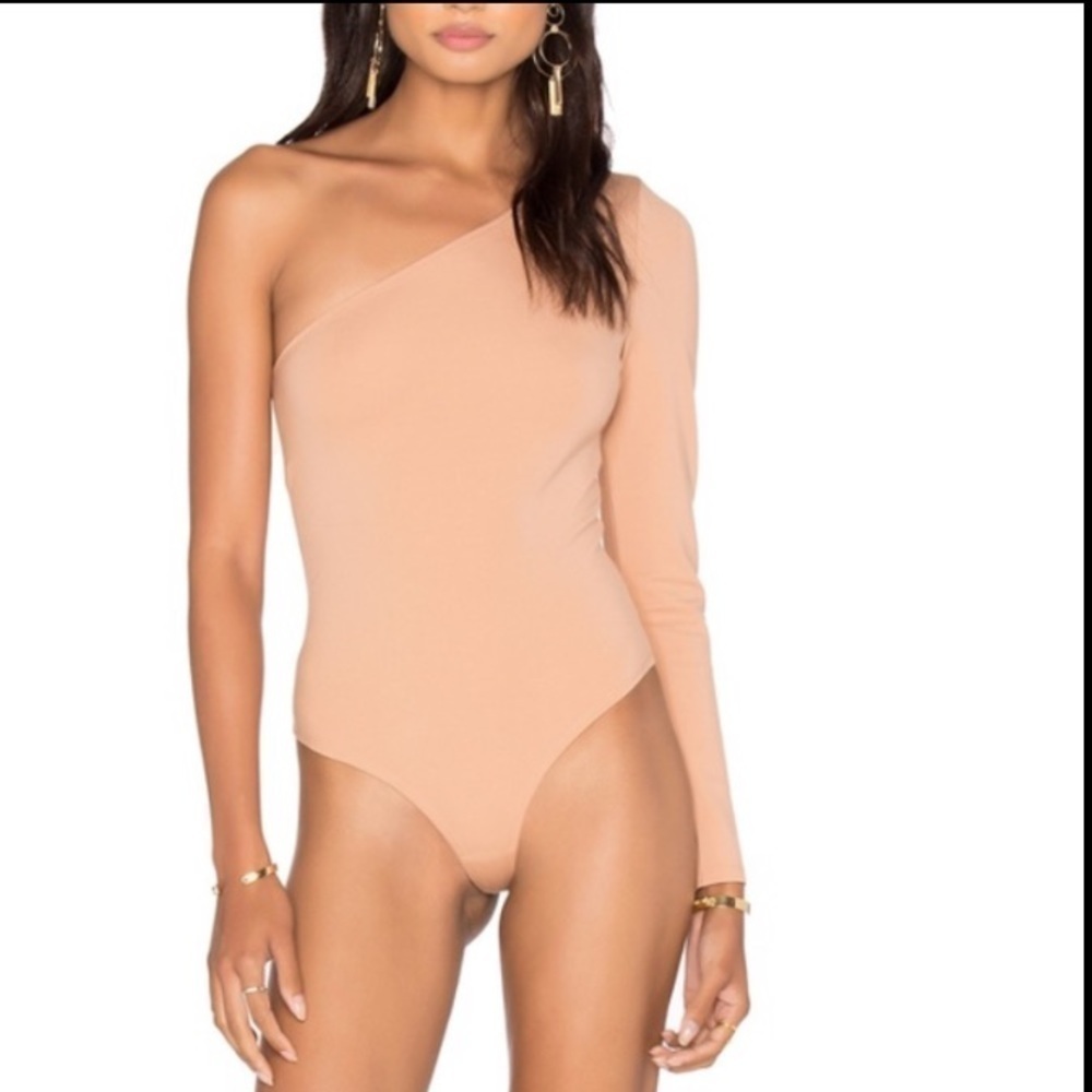 LPA Revolve One Shoulder Thong Bodysuit nude tan 25 small